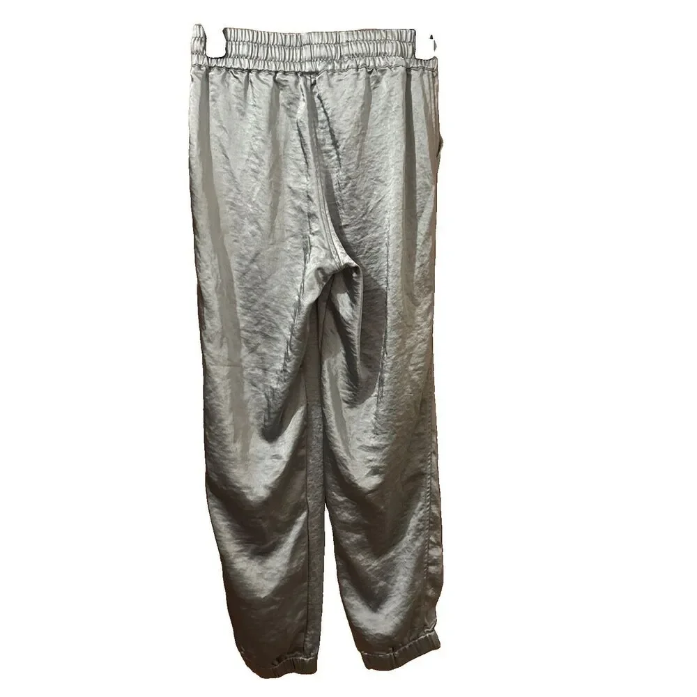Women’s Melissa Nepton Blue Gray Satin Jogger Pants High Shine Size XS